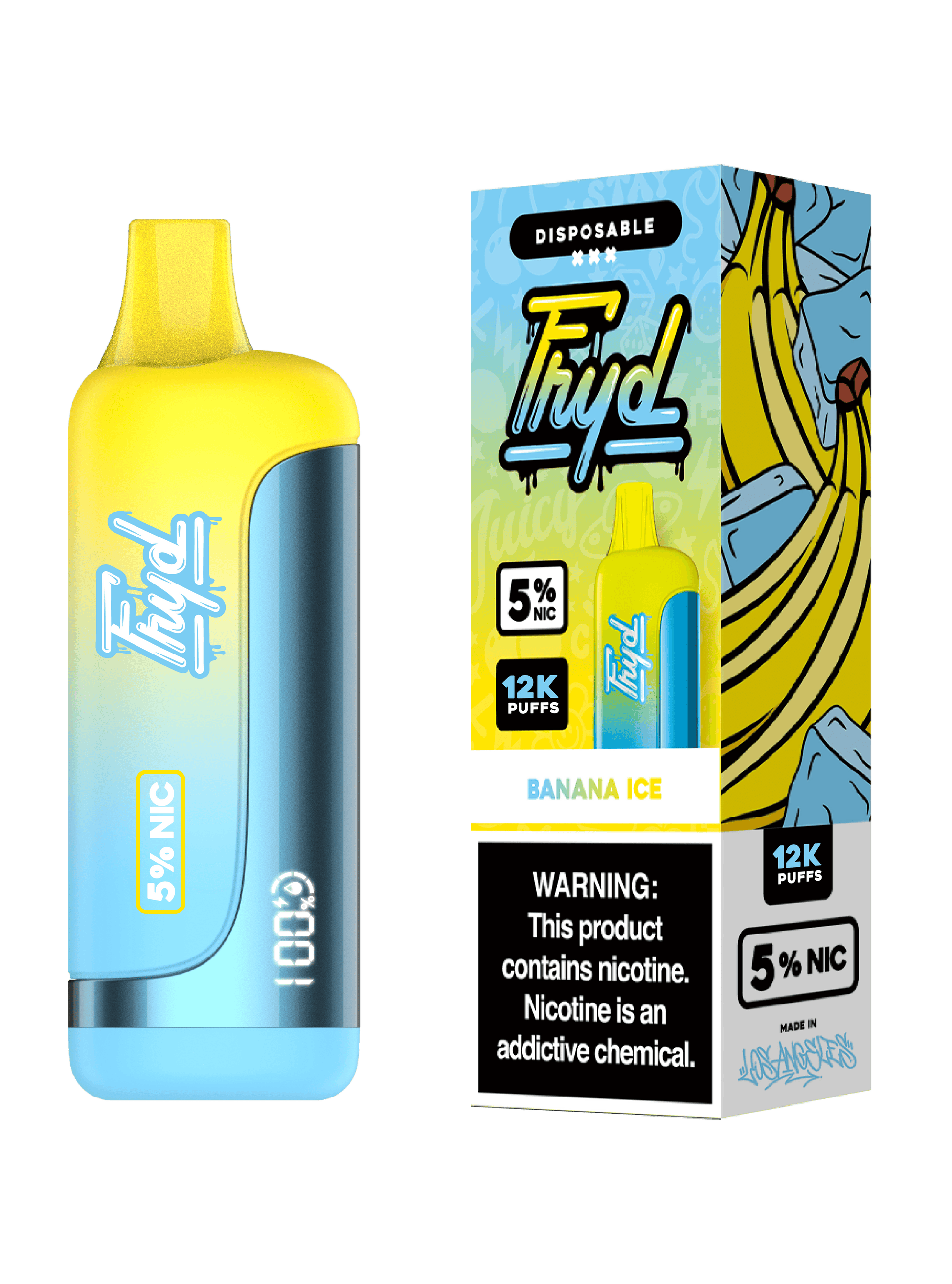 FRYD Disposable | 12000 Puffs | 17mL | 50mg | MOQ 5 | Banana Ice  with Packaging