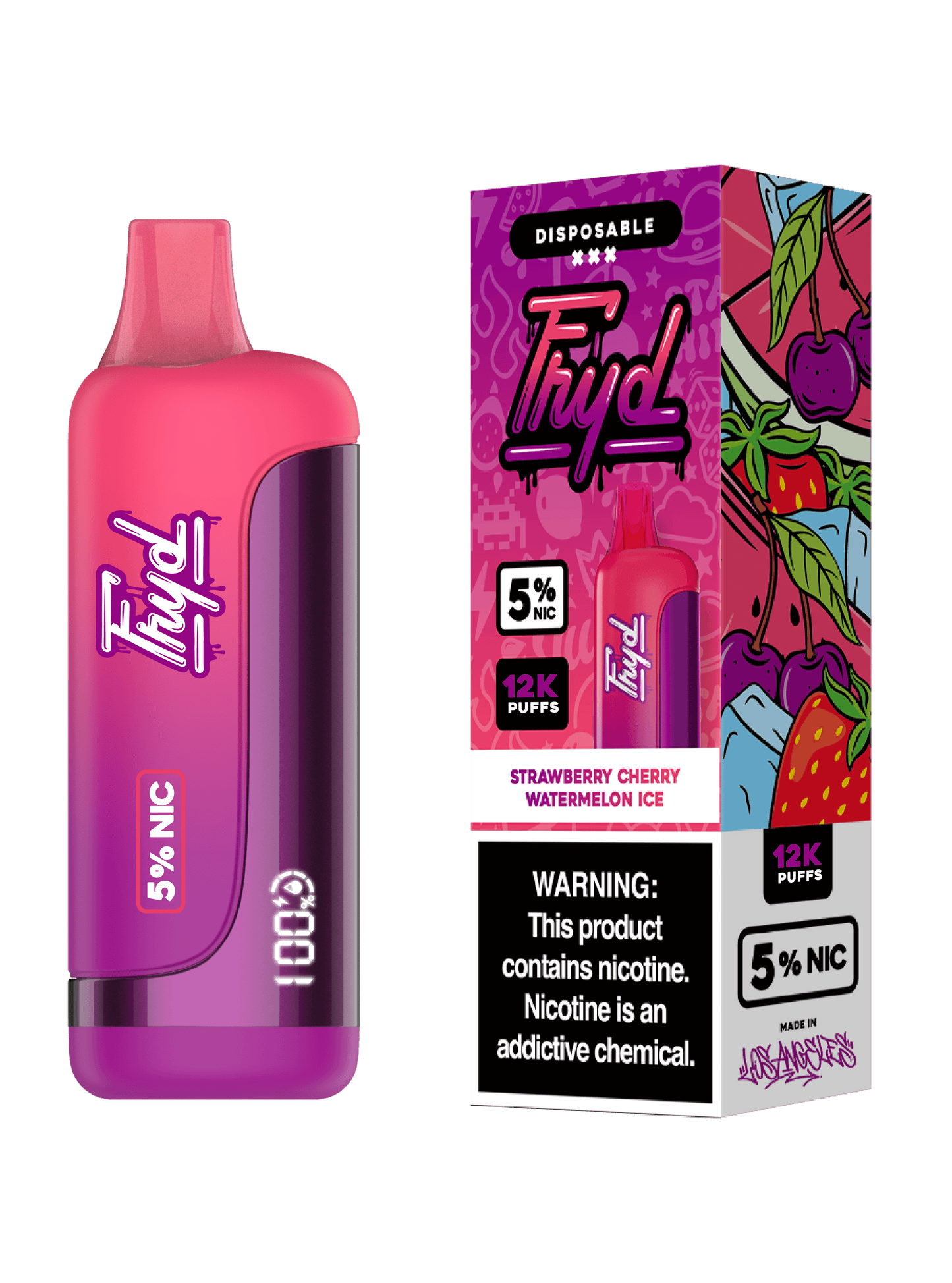 FRYD Disposable | 12000 Puffs | 17mL | 50mg | MOQ 5 | Strawberry Cherri Watermelon Ice with Packaging