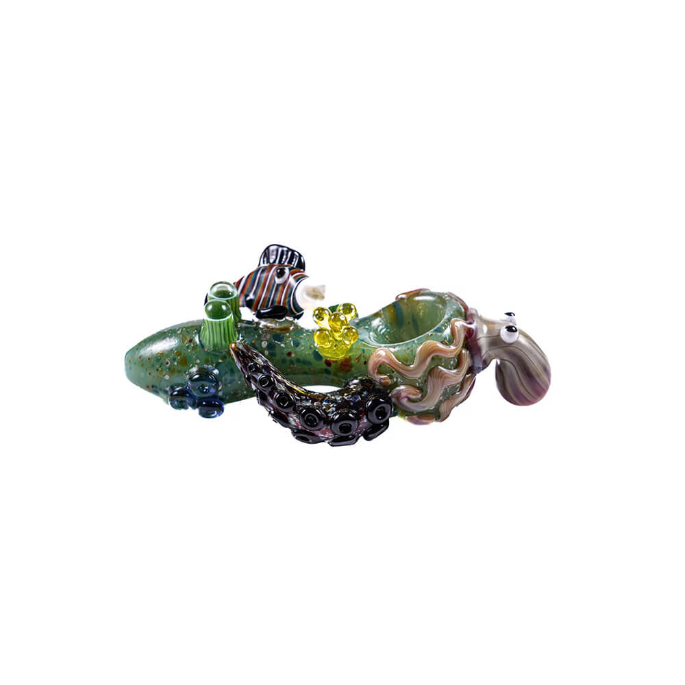 MKGlass MKH18 Sealife Octopus Premium Glass Hand-Pipe Yellow