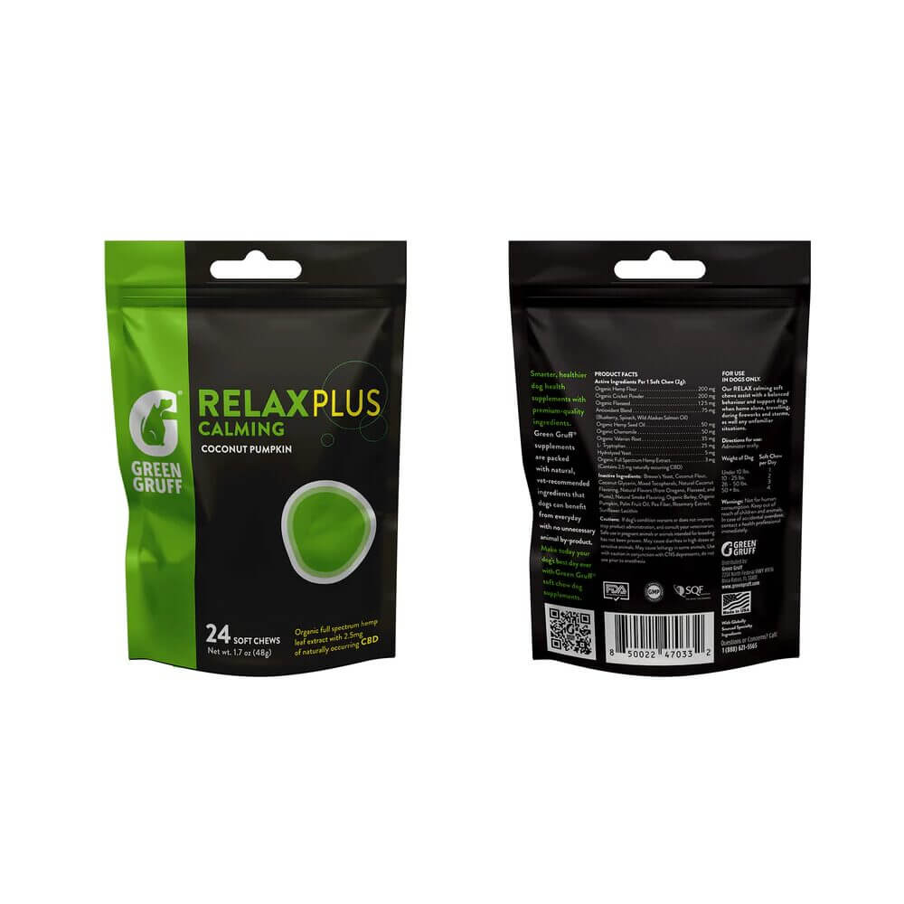 Green Gruff CBD Dog Treats (24ct Pouch) Relax PLUS Calming Coconut Pumpkin