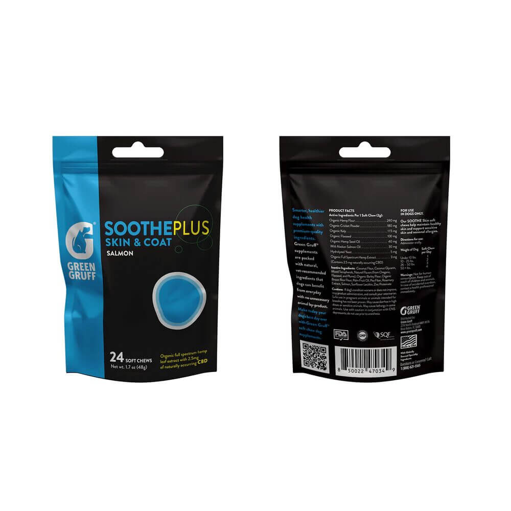 Green Gruff CBD Dog Treats (24ct Pouch) Soothe PLUS Skin And Coat Salmon