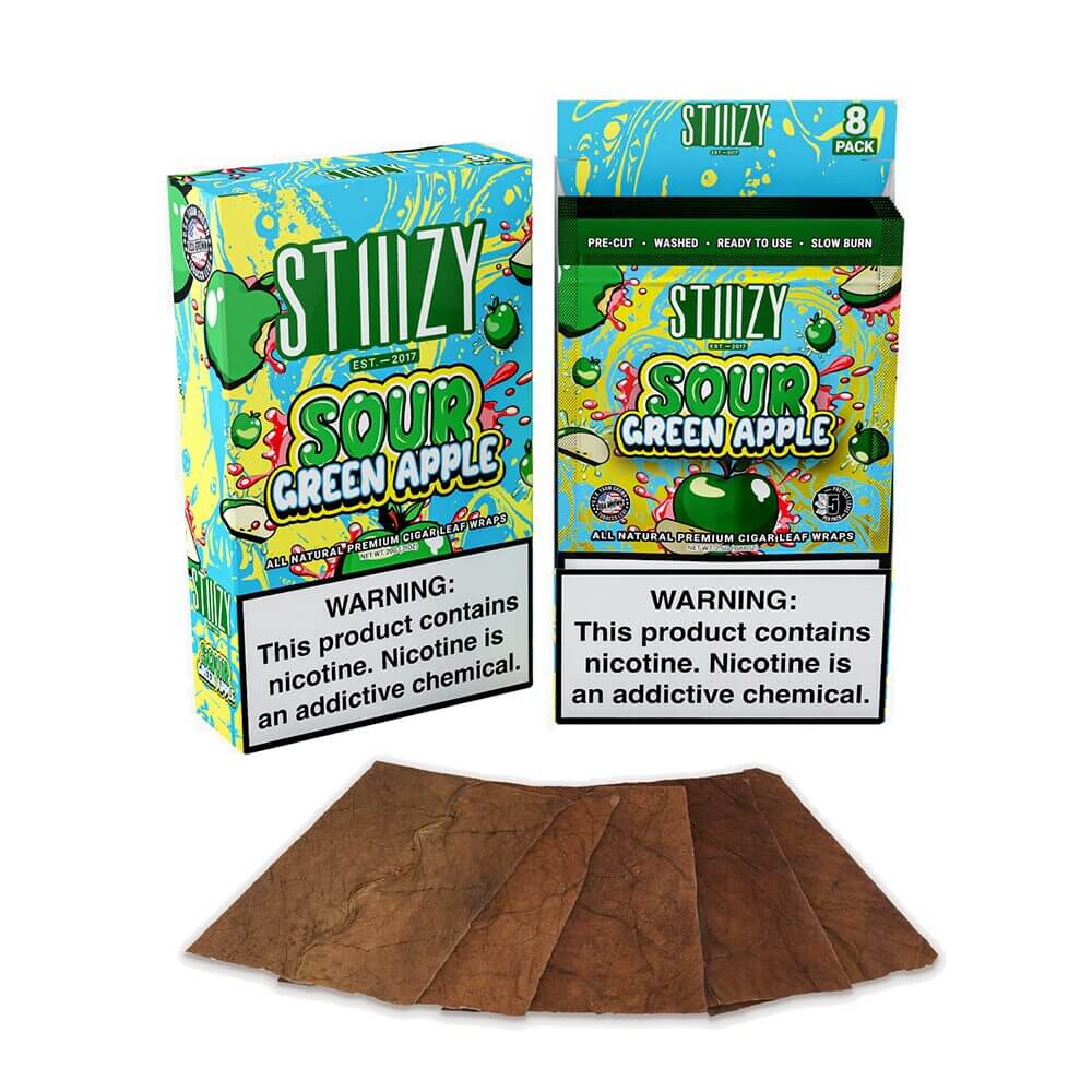 STIIIZY Premium Wraps 6-Pack (8ct Counter Display) | MOQ 10 | Sour Green Apple with Packaging