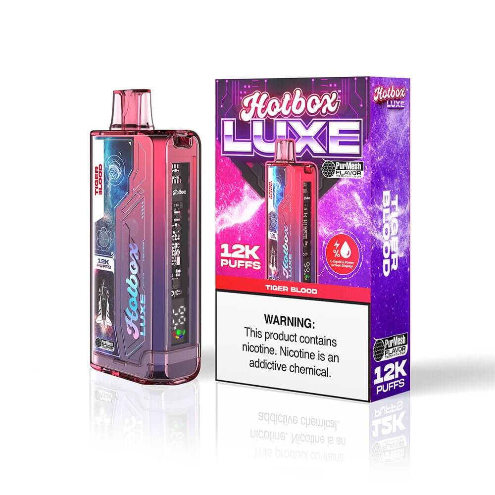 Puff HotBox Luxe Disposable | 12000 puffs | 20mL | 50mg | MOQ 5pc | Tiger Blood with Packaging