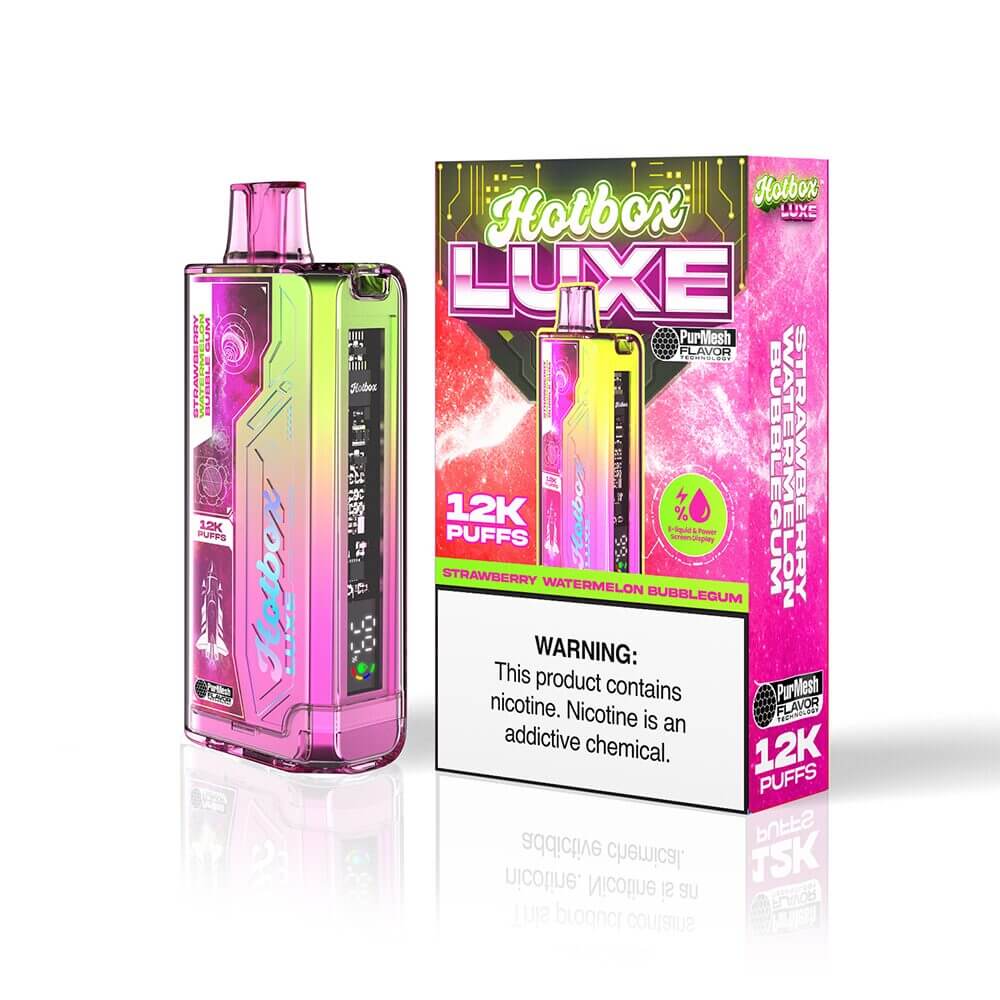 Puff HotBox Luxe Disposable | 12000 puffs | 20mL | 50mg | MOQ 5pc | Strawberry Watermelon Bubblegum with Packaging