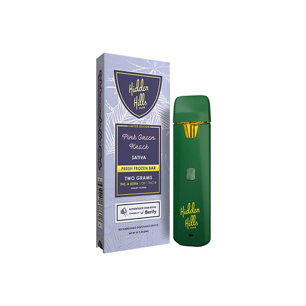 Hidden Hills Heady Blend THCAU + D9 + THCP Fresh Frozen Disposable (2g) | Pink Green Krack with Packaging