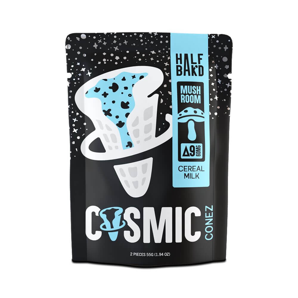 Half Baked D9 + Mushroom Blend Cosmic Cones Edible (600mg+ 2ct Pouch) | Cereal Milk with Packaging