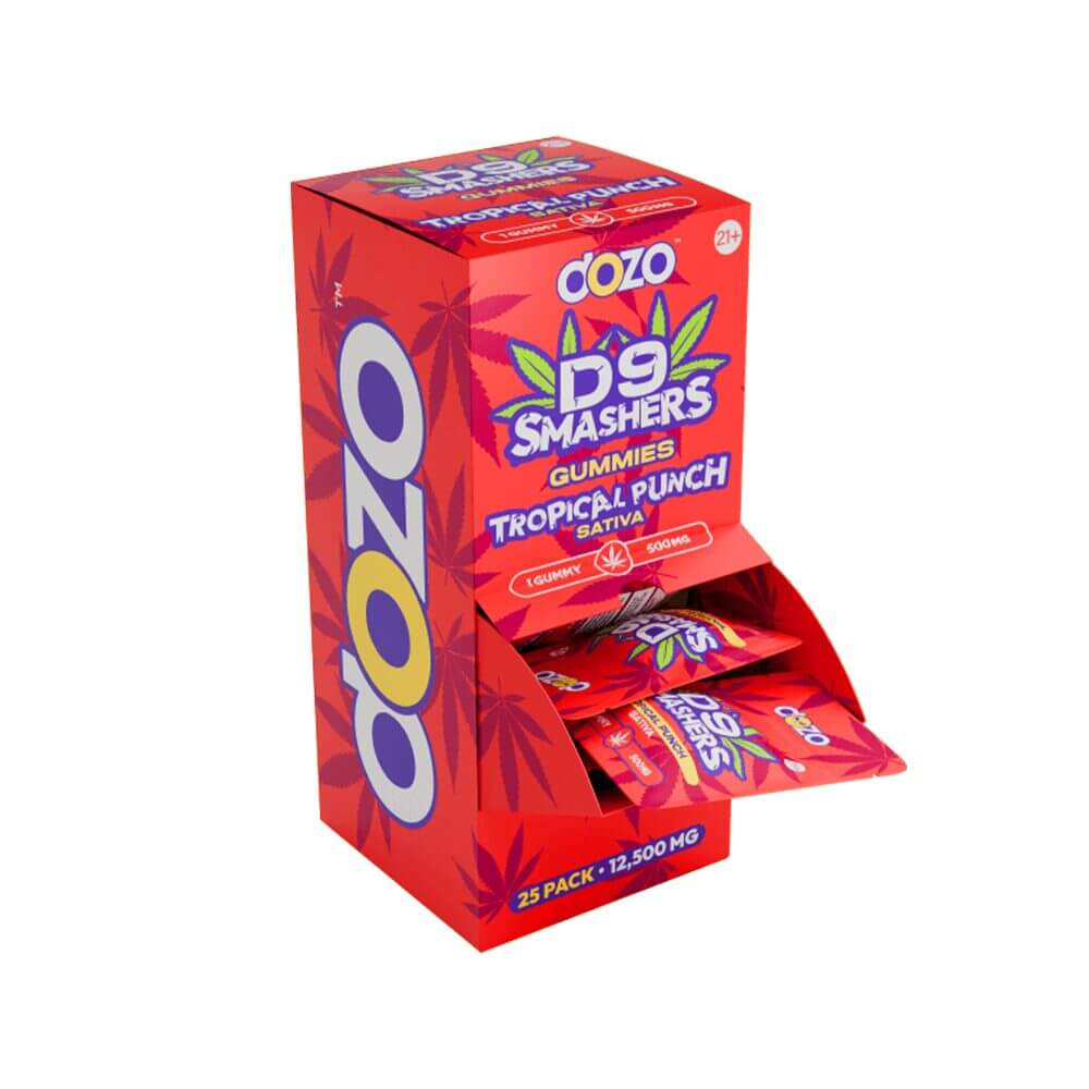 Dozo D9 Smashers Gummy 500mg 1ct Pouch (25pc Gravity Feeder Display) | Tropical Punch with Packaging