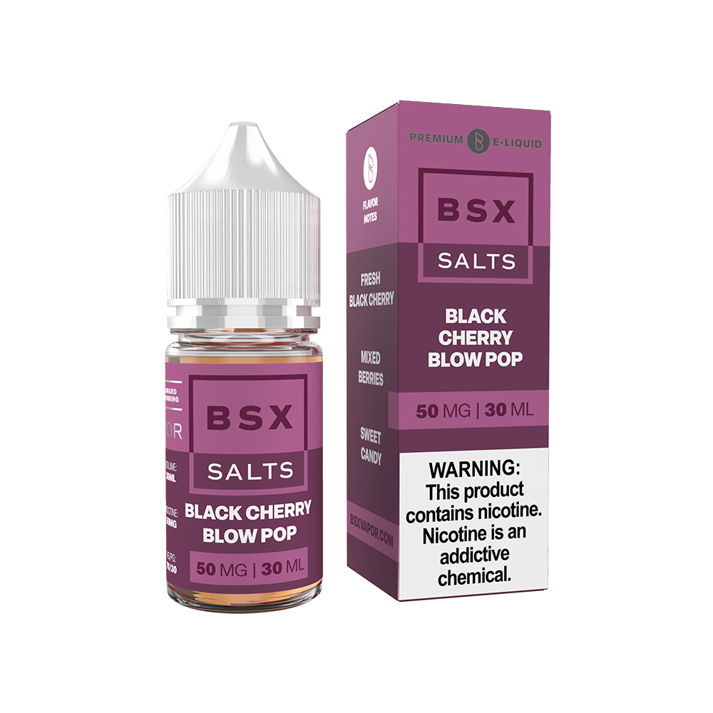 GLAS BSX Salt Series E-Liquid 30mL (Salt Nic) - Black Cherry Blow Pop with packaging