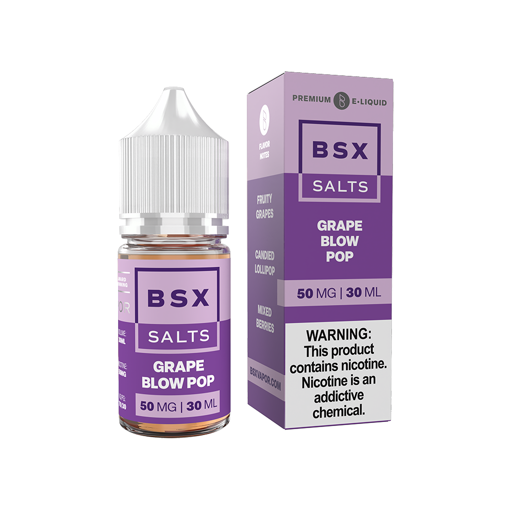 GLAS BSX Salt Series E-Liquid 30mL (Salt Nic) - Grape Blow Pop with packaging