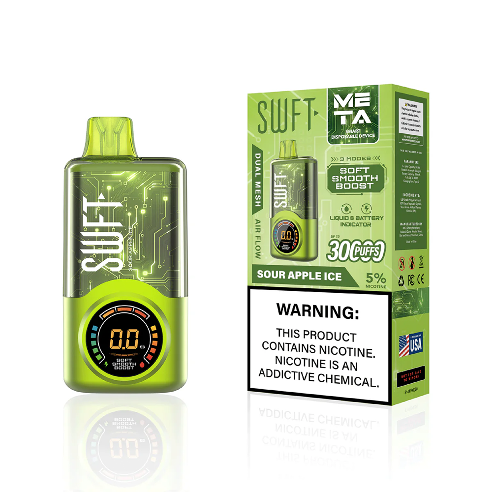 SWFT Meta Disposable 30000 Puffs 24mL 50mg | MOQ 5-Sour Apple Ice with packaging