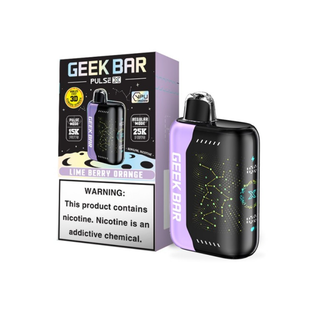Geek Bar Pulse X Disposable | 25000 Puffs | 18mL | 50mg | MOQ 5 | Lime Berry Orange with packaging