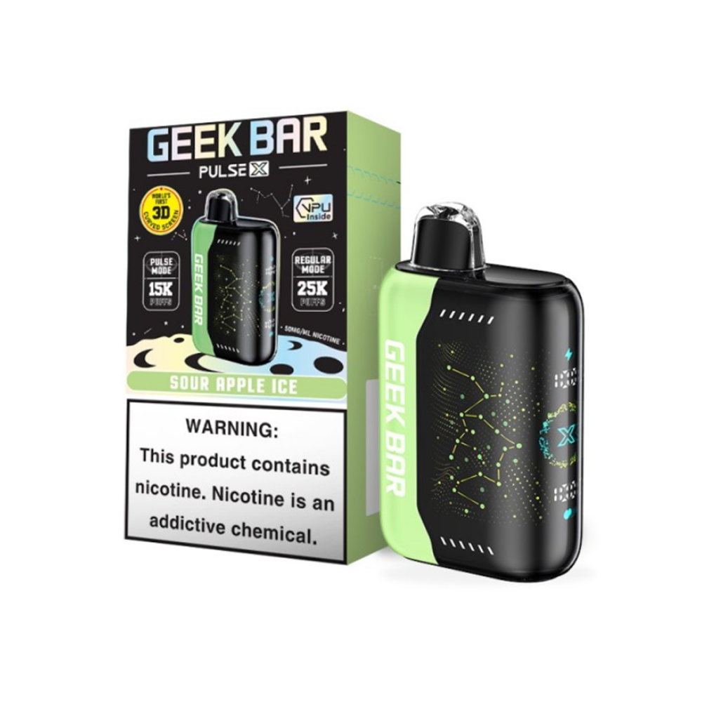 Geek Bar Pulse X Disposable 25000 Puffs 18mL 50mg | MOQ 5-Sour Apple Ice with packaging