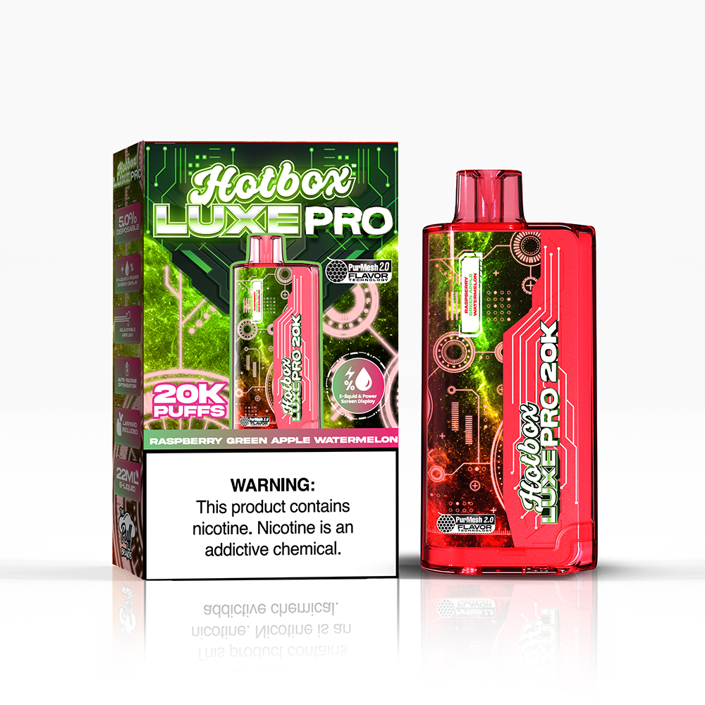 Puff Labs Hotbox Luxe Pro Disposable 20000 Puffs 22mL 50mg | MOQ 5 | Raspberry Green Apple Watermelon with Packaging