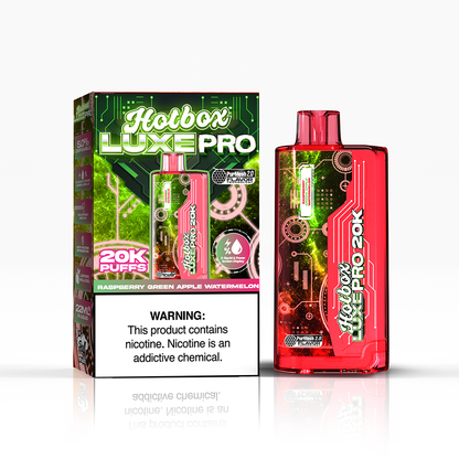 Puff Labs Hotbox Luxe Pro Disposable | 20000 Puffs | 22mL | 50mg | MOQ 5 | Raspberry Green Apple Watermelon with Packaging