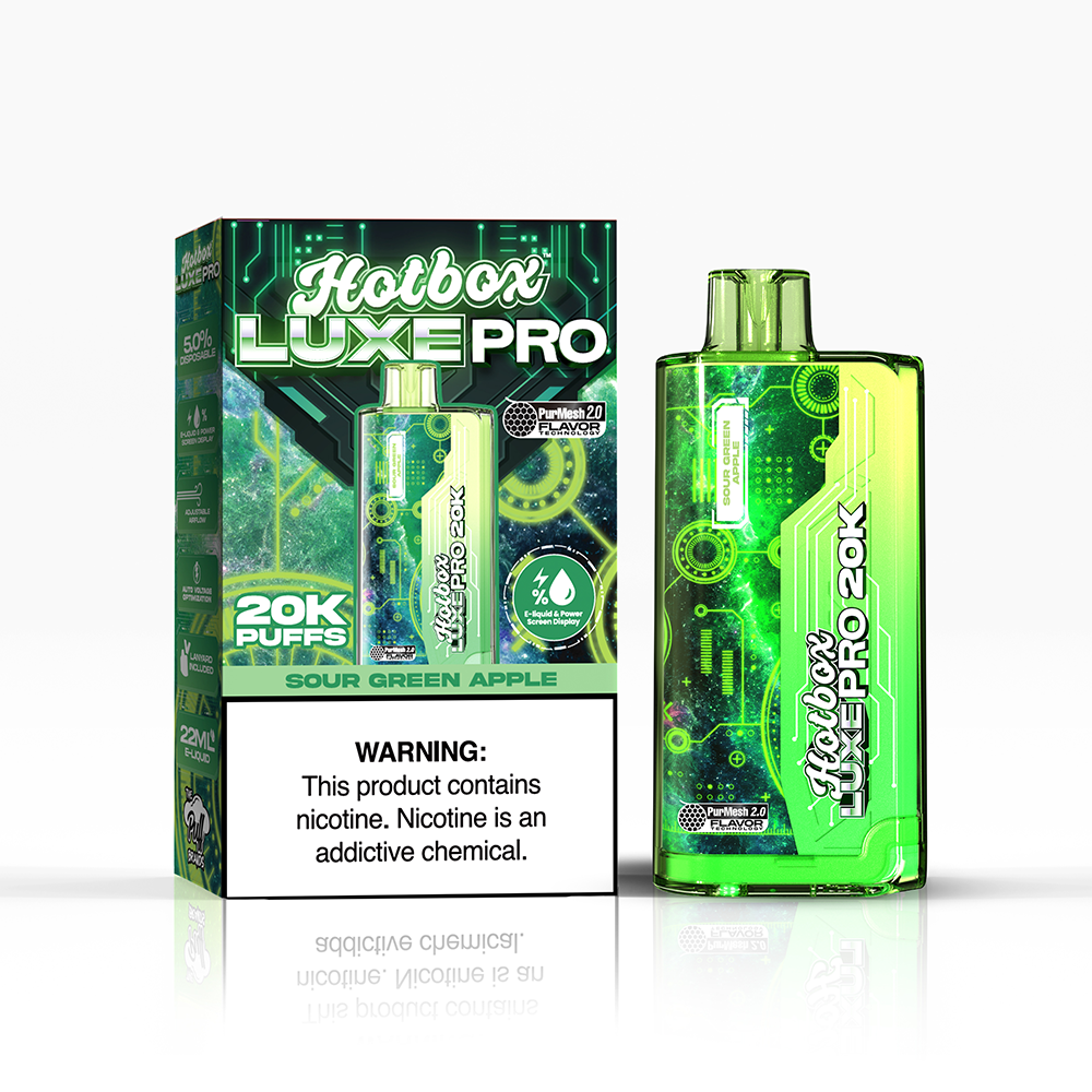 Puff Labs Hotbox Luxe Pro Disposable 20000 Puffs 22mL 50mg | MOQ 5 | Sour Green Apple with Packaging