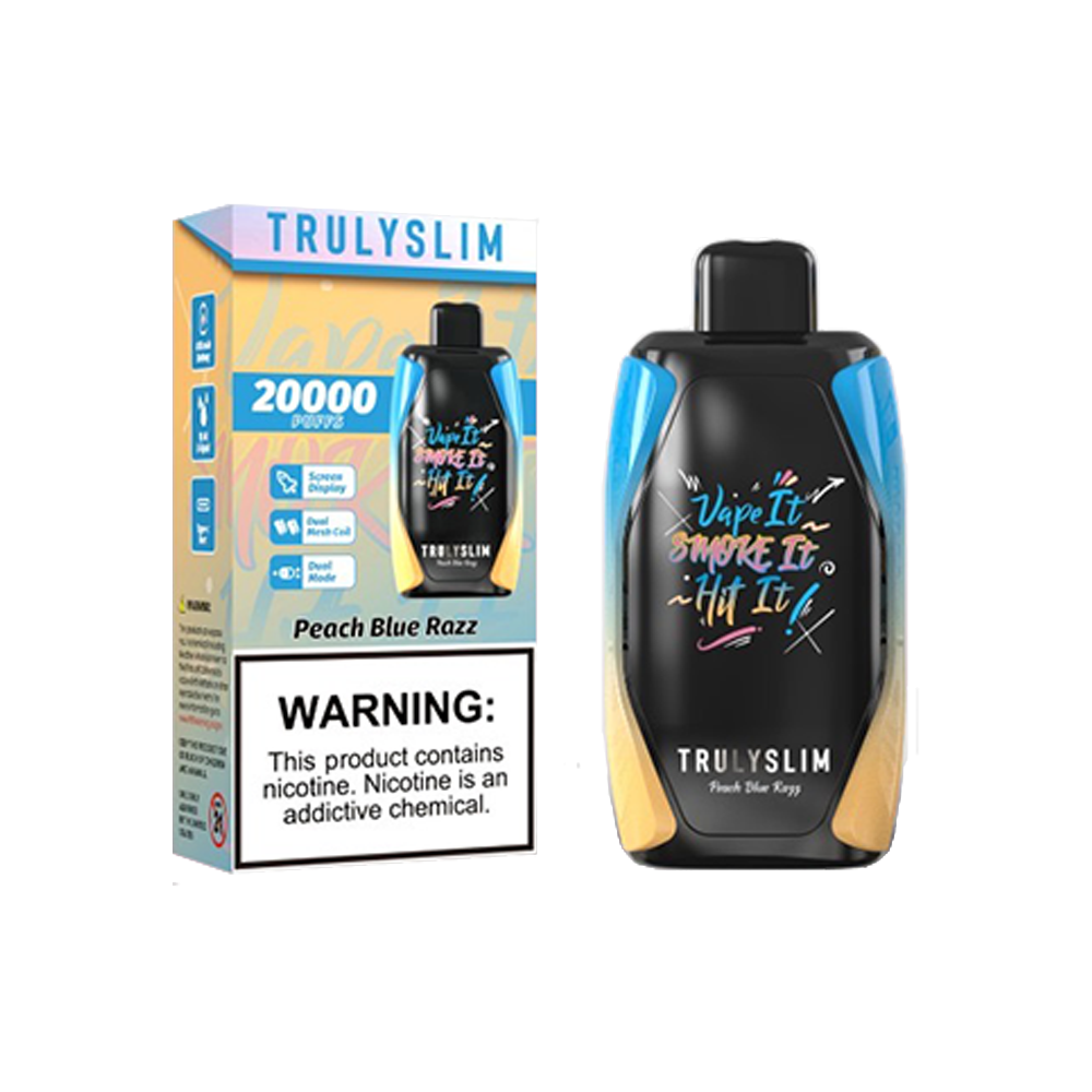 Truly Bar Trulyslim 20K Disposable | 20000 Puffs | 18mL | 50mg | MOQ 5 | Peach Blue Razz with packaging