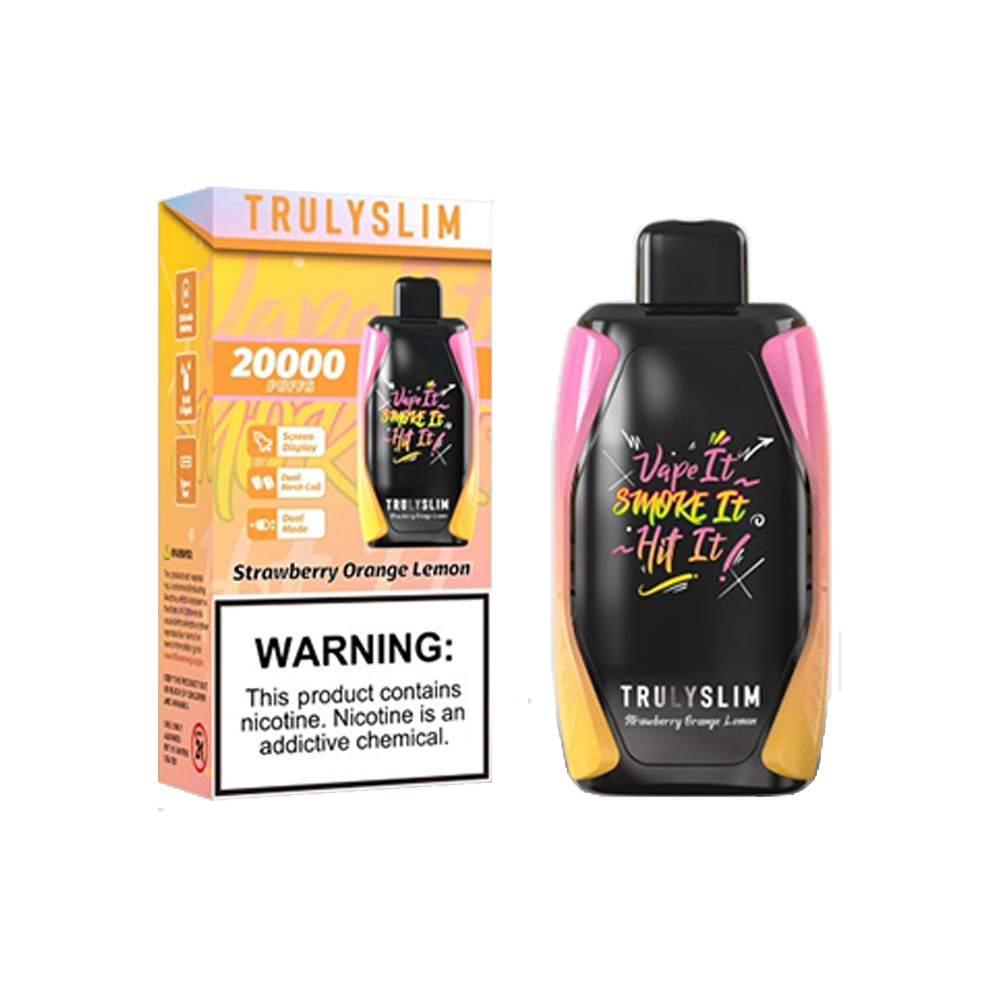 Truly Bar Trulyslim 20K Disposable | 20000 Puffs | 18mL | 50mg | MOQ 5 | Strawberry Orange Lemon with packaging