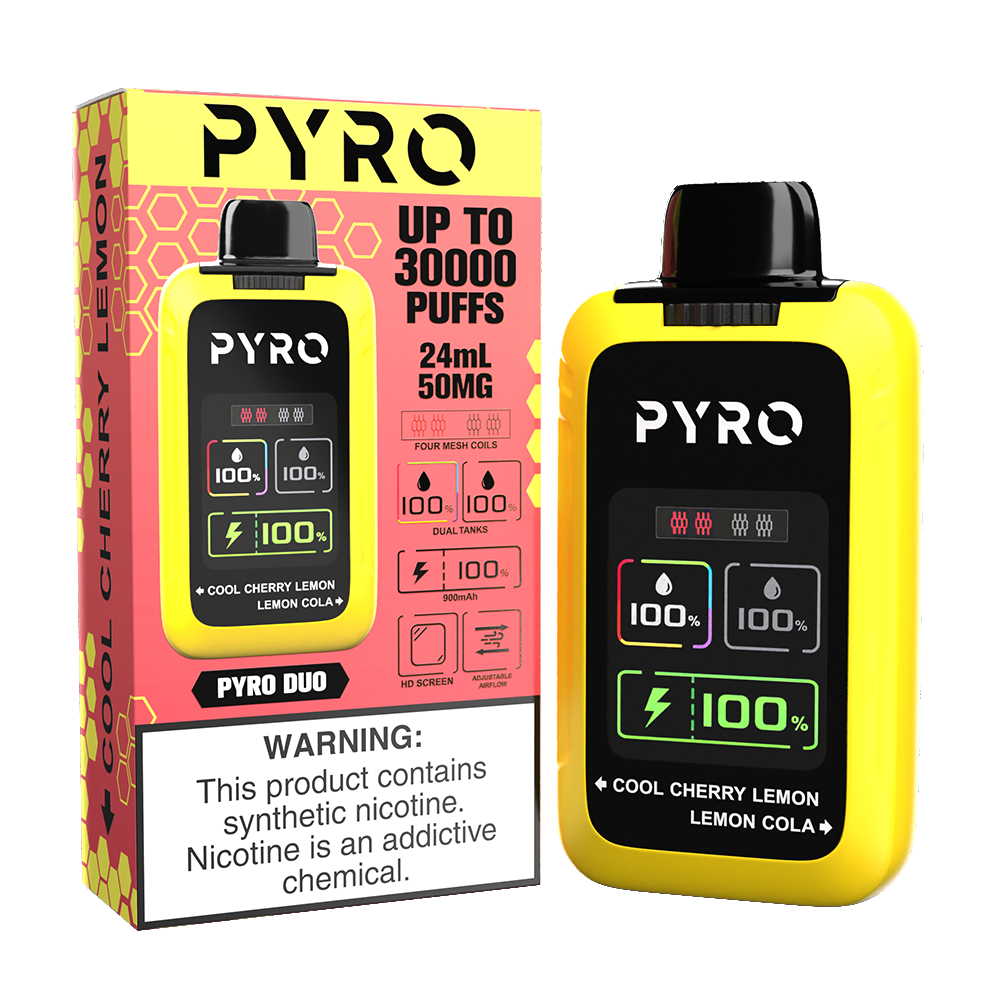 Pyro DUO Disposable 30000 Puffs 24mL 50mg | MOQ 5 - Cool Cherry Lemon / Lemon Cola with packaging