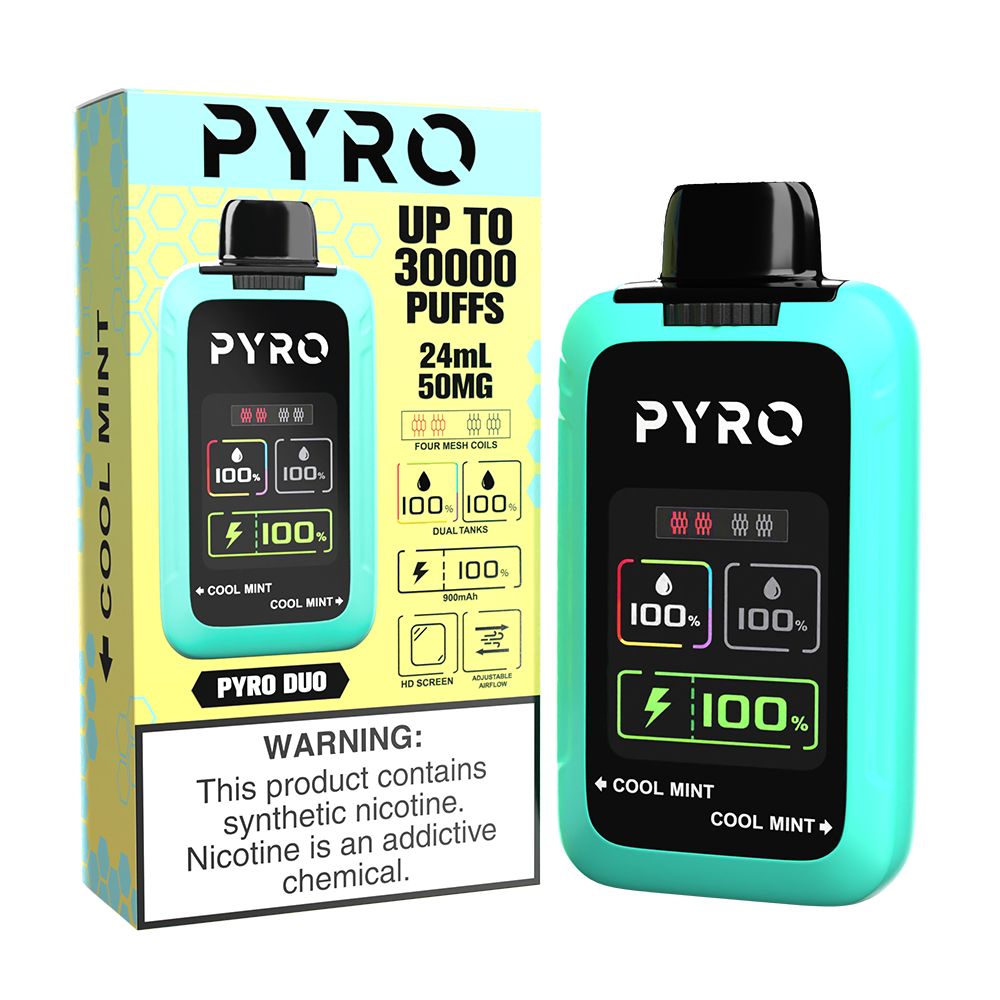 Pyro DUO Disposable 30000 Puffs 24mL 50mg | MOQ 5 - Cool Mint with packaging