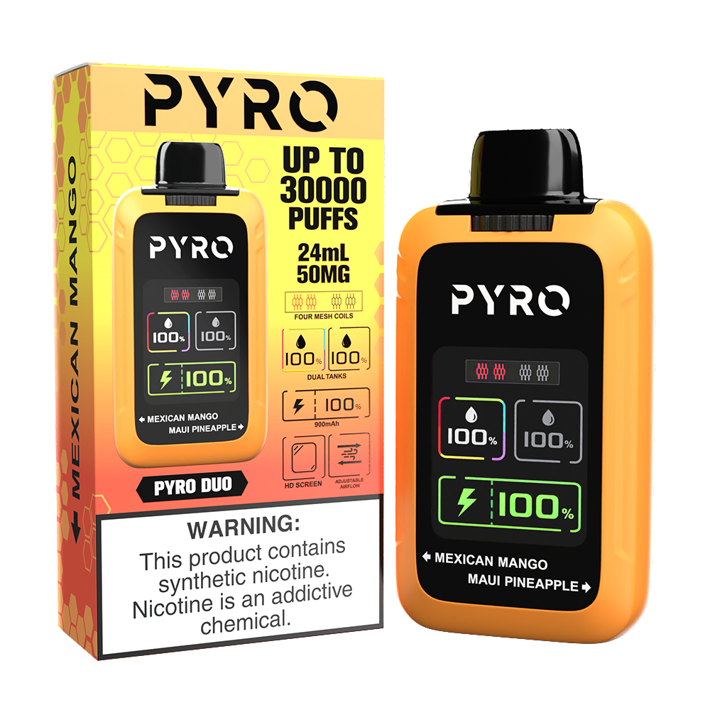 Pyro DUO Disposable 30000 Puffs 24mL 50mg | MOQ 5 - Mexican Mango / Maui Pineapple with packaging