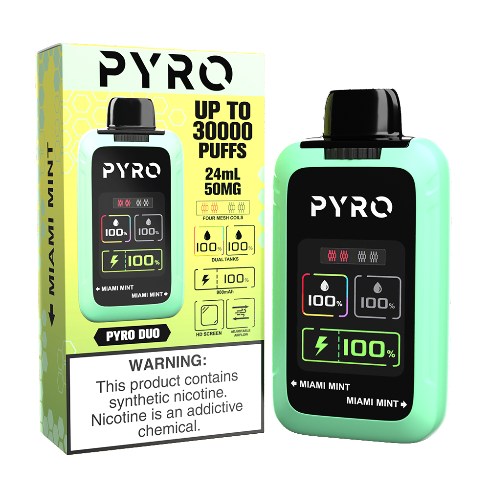 Pyro DUO Disposable 30000 Puffs 24mL 50mg | MOQ 5 - Miami Mint with packaging