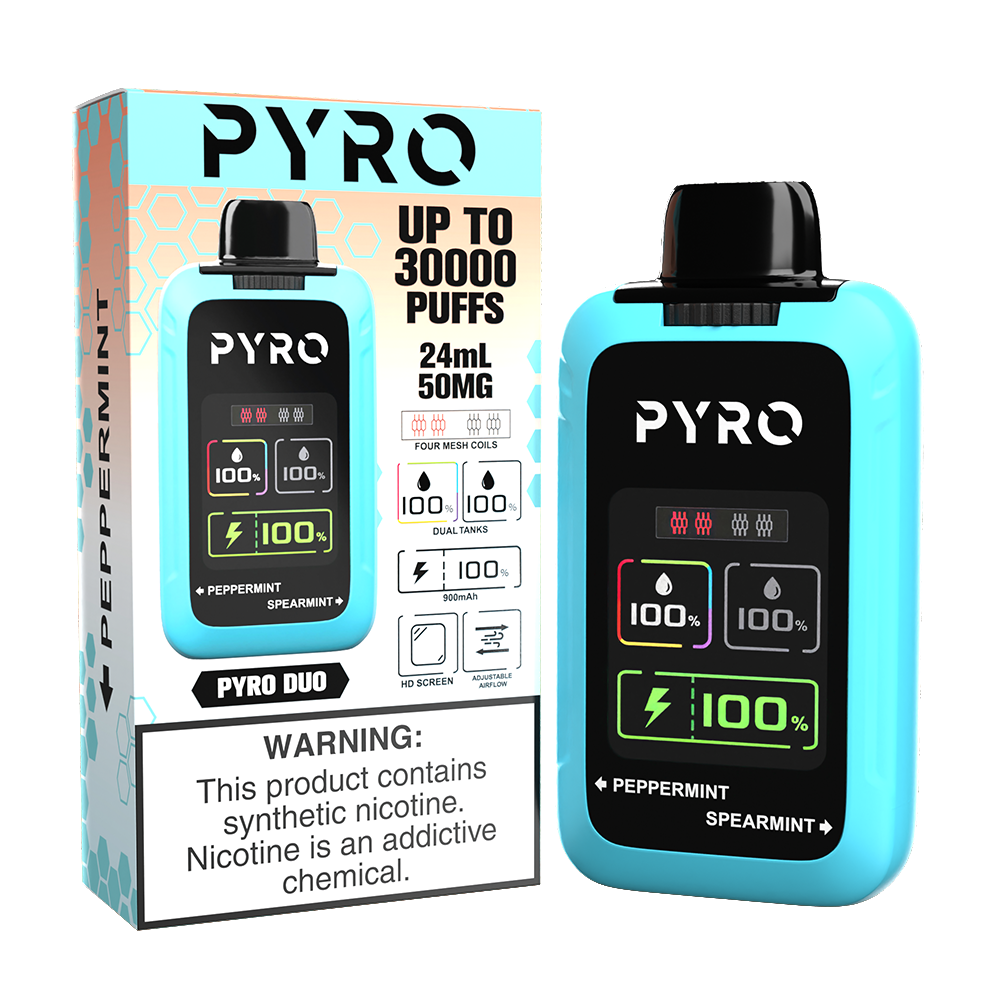 Pyro DUO Disposable 30000 Puffs 24mL 50mg | MOQ 5 - Peppermint / Spearmint with packaging