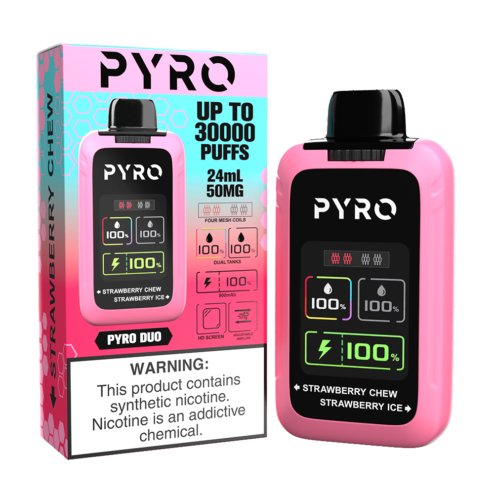 Pyro DUO Disposable 30000 Puffs 24mL 50mg | MOQ 5 - Strawberry Chew / Strawberry Ice with packaging