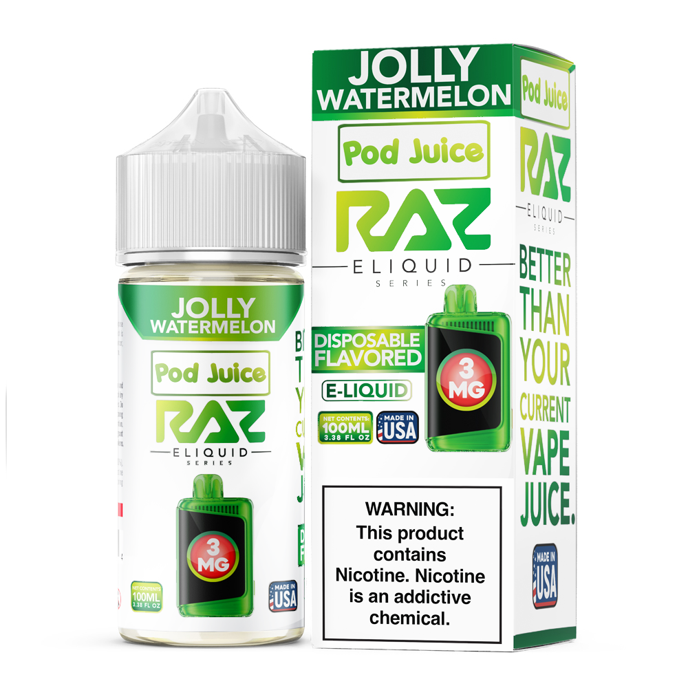 Pod Juice + RAZ Disposables Collab E-Liquid 100mL (Freebase) - Jolly Watermelon with packaging