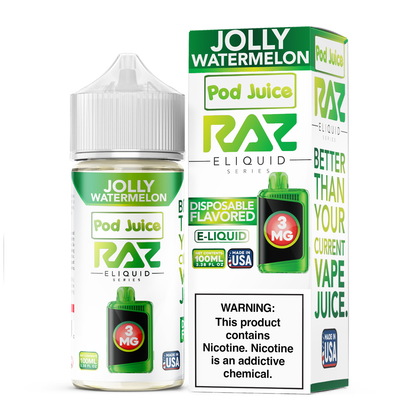 Pod Juice + RAZ Disposables Collab E-Liquid 100mL (Freebase) - Jolly Watermelon with packaging
