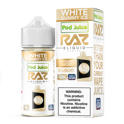 Pod Juice + RAZ Disposables Collab E-Liquid 100mL (Freebase) - White Gummy Ice with packaging