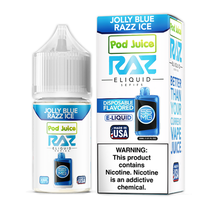 Pod Juice + RAZ Disposables Collab Salt E-Liquid 30mL (Salt Nic) - Jolly Blue Razz Ice with packaging