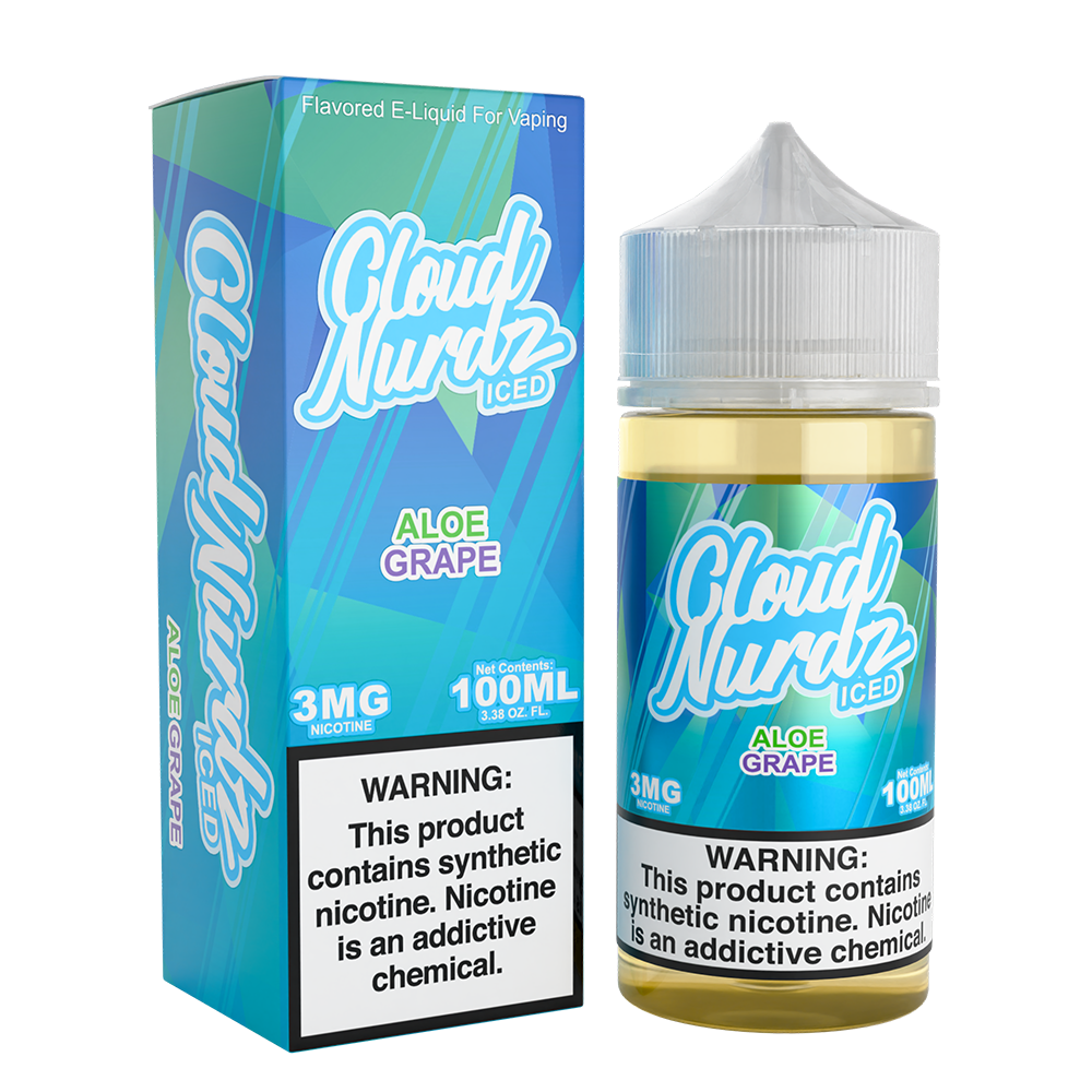 Cloud Nurdz Series E-Liquid 100mL (Freebase) - Aloe Grape Ice with packaging