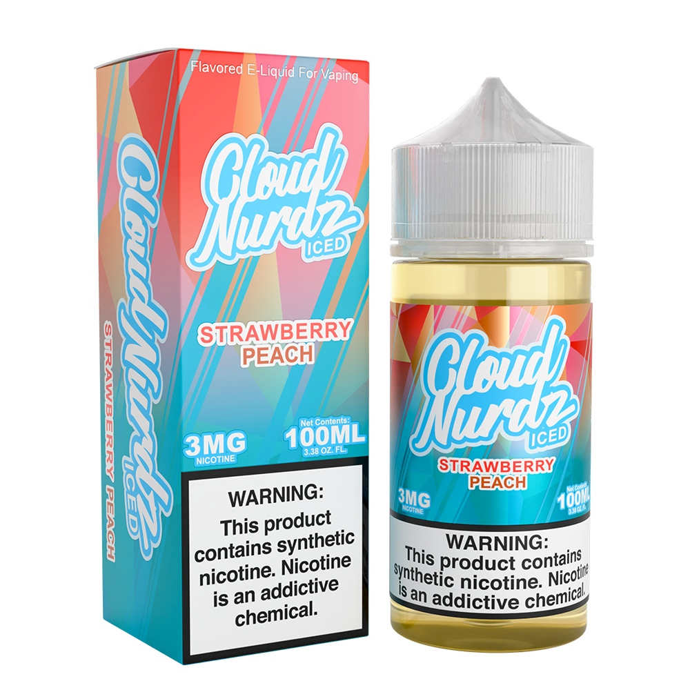 Cloud Nurdz Series E-Liquid 100mL (Freebase) - Strawberry Peach Ice with packaging