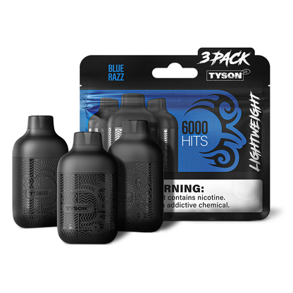 Tyson 2.0 Lightweight Disposable | 6000 Puffs | 50mg | (12mL 3-Pack) | MOQ 10 | Blue Razz with packaging