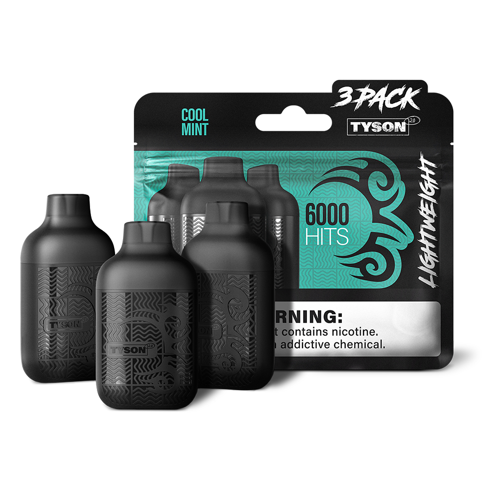 Tyson 2.0 Lightweight Disposable | 6000 Puffs | 50mg | (12mL 3-Pack) | MOQ 10 | Cool Mint with packaging