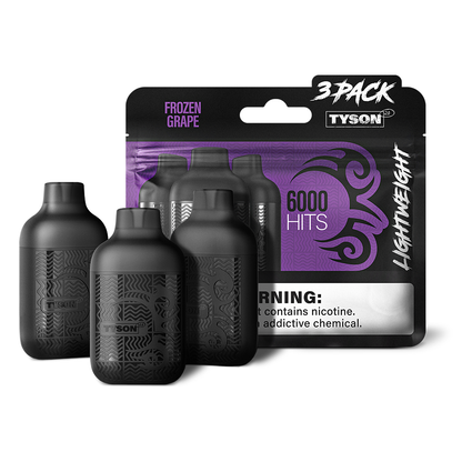 Tyson 2.0 Lightweight Disposable | 6000 Puffs | 50mg | (12mL 3-Pack) | MOQ 10 | Frozen Grape with packaging