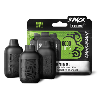 Tyson 2.0 Lightweight Disposable | 6000 Puffs | 50mg | (12mL 3-Pack) | MOQ 10 | Green Apple with packaging