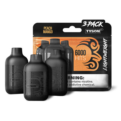 Tyson 2.0 Lightweight Disposable | 6000 Puffs | 50mg | (12mL 3-Pack) | MOQ 10 | Peach Mango with packaging