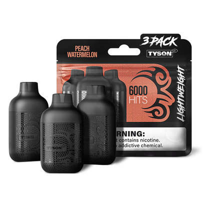 Tyson 2.0 Lightweight Disposable | 6000 Puffs | 50mg | (12mL 3-Pack) | MOQ 10 | Peach Watermelon with packaging