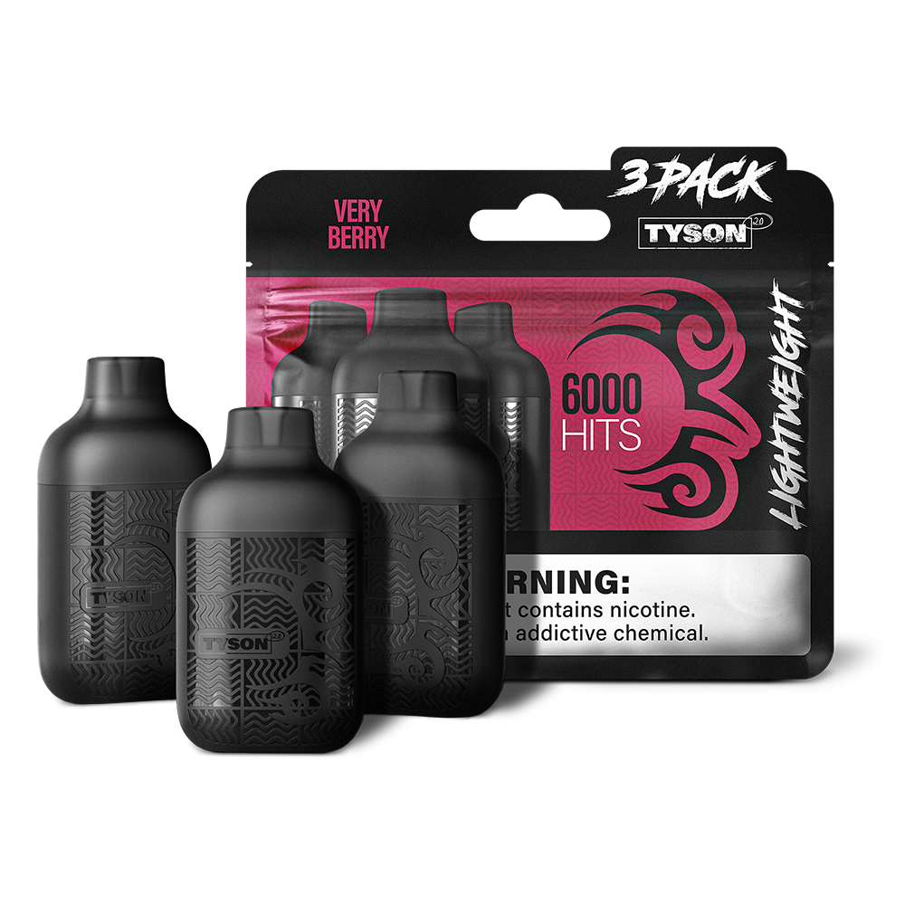 Tyson 2.0 Lightweight Disposable | 6000 Puffs | 50mg | (12mL 3-Pack) | MOQ 10 | Very Berry with packaging