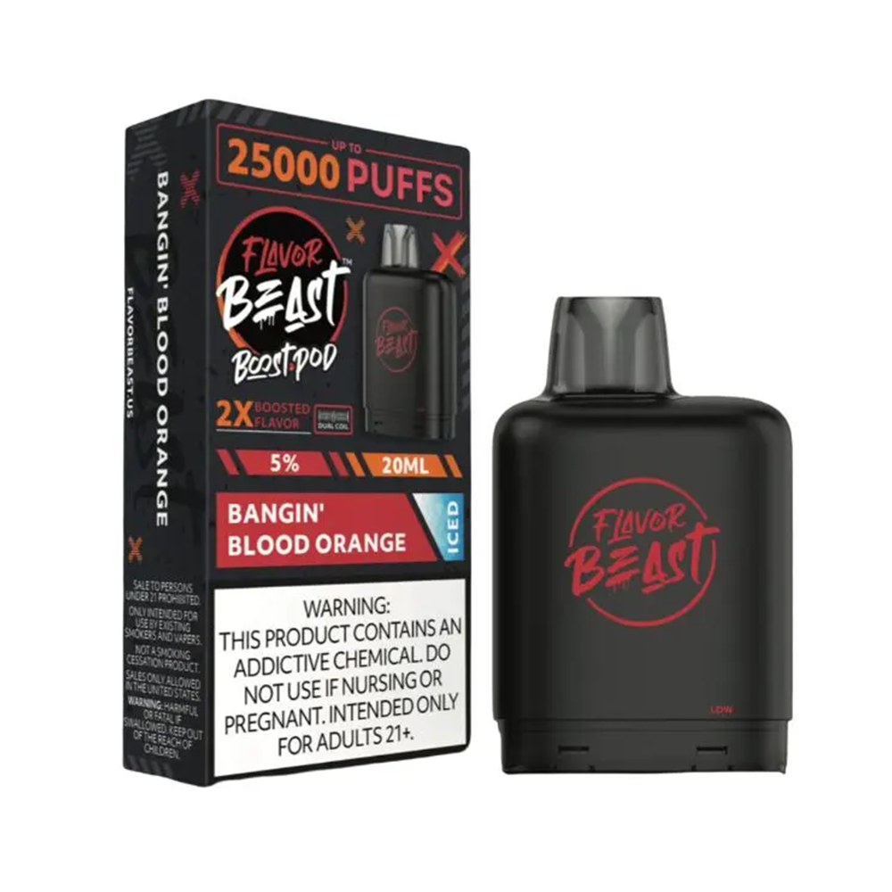 Flavor Beast Level X Boost Pods 1pc | 25000 Puffs 20mL 50mg - Bangin' Blood Orange Iced with packaging