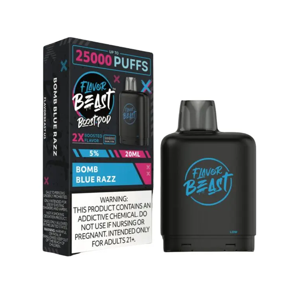 Flavor Beast Level X Boost Pods 1pc | 25000 Puffs 20mL 50mg - Bomb Blue Razz with packaging