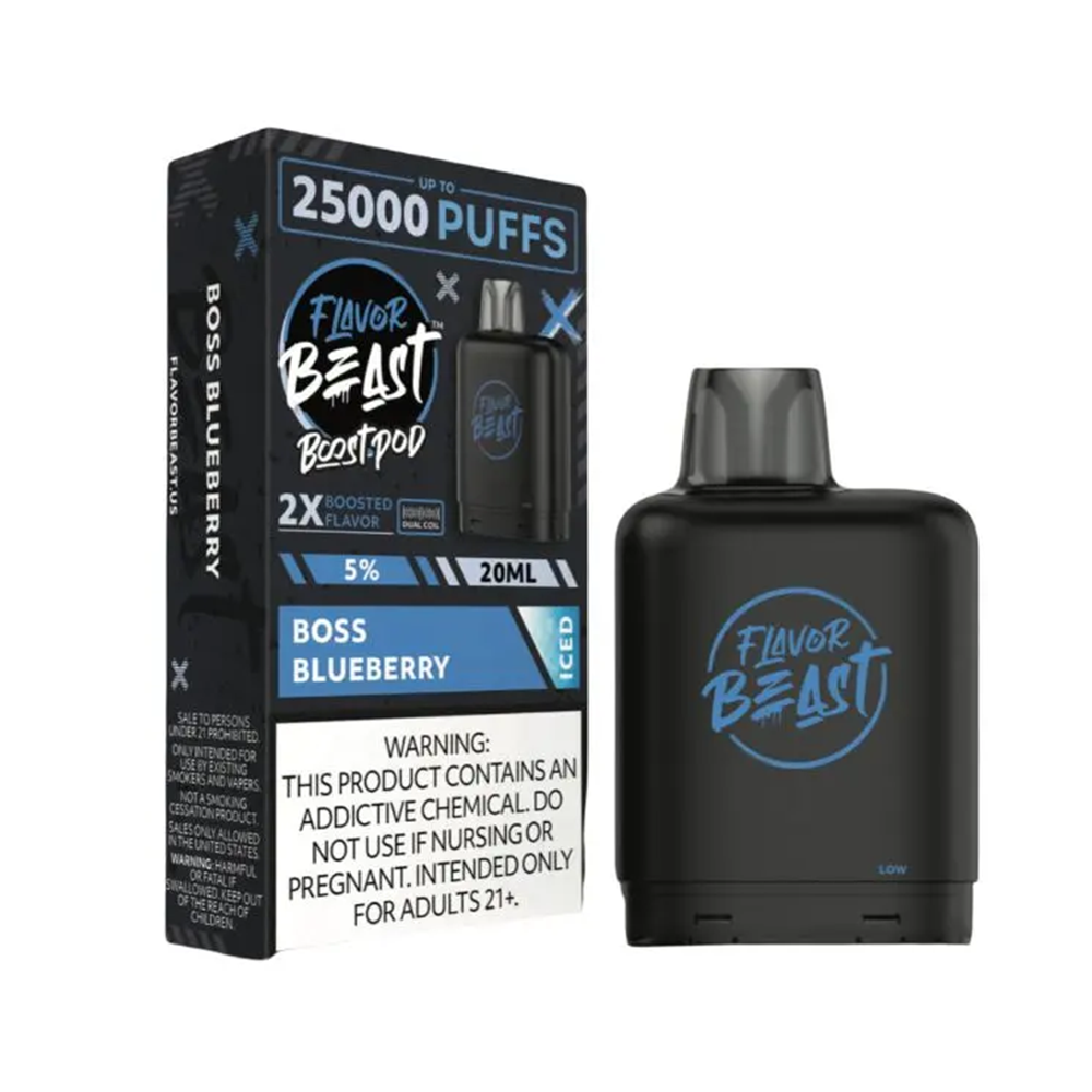 Flavor Beast Level X Boost Pods 1pc | 25000 Puffs 20mL 50mg - Boss Blueberry with packaging