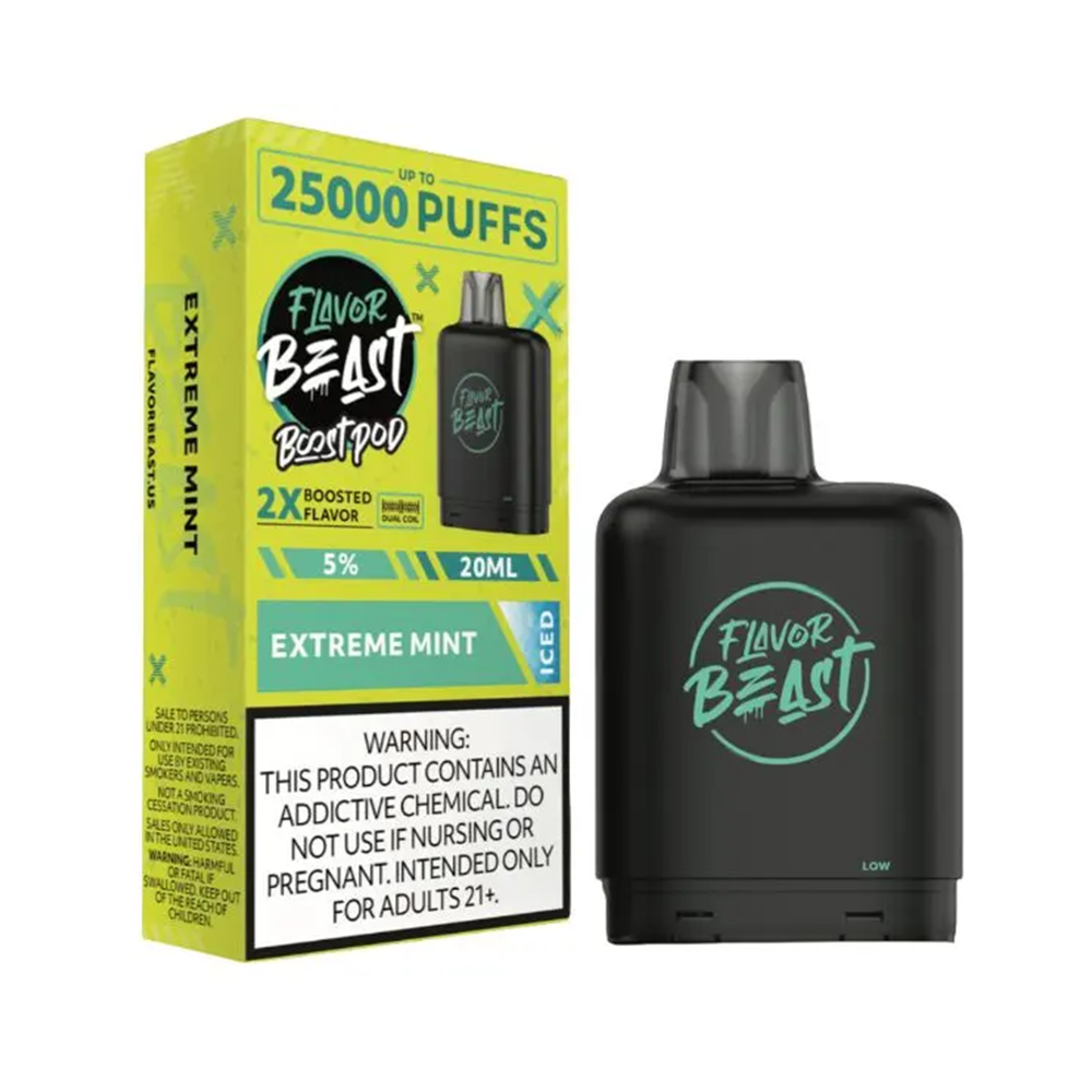 Flavor Beast Level X Boost Pods 1pc | 25000 Puffs 20mL 50mg - Extreme Mint Iced with packaging