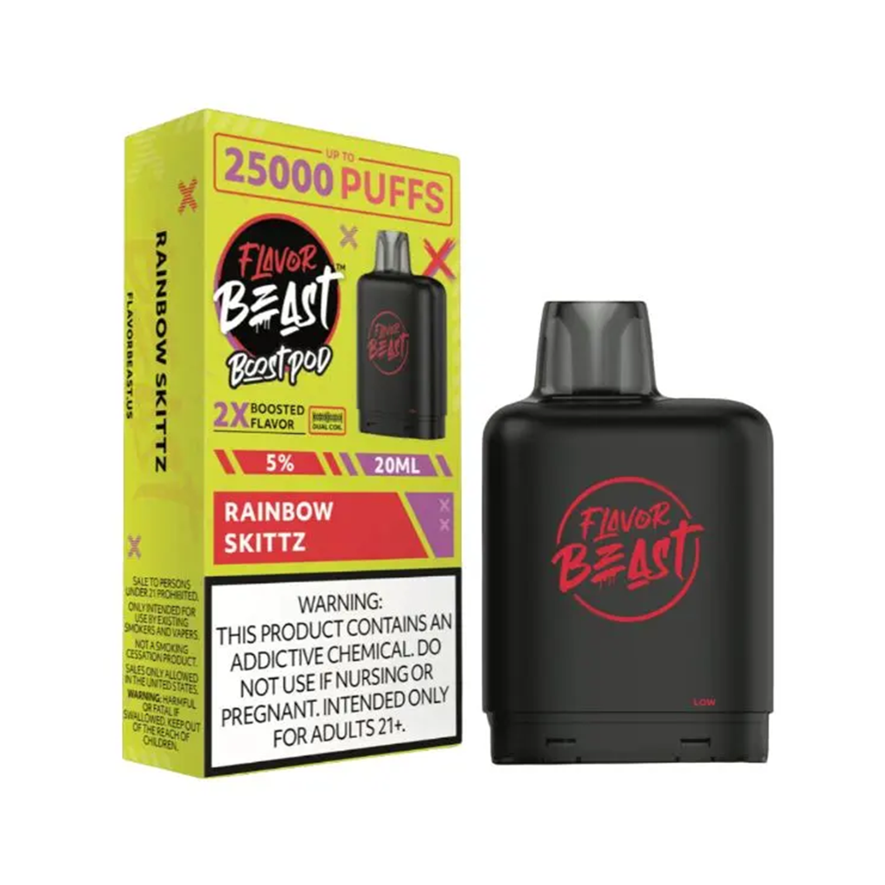 Flavor Beast Level X Boost Pods 1pc | 25000 Puffs 20mL 50mg - Rainbow Skittz with packaging