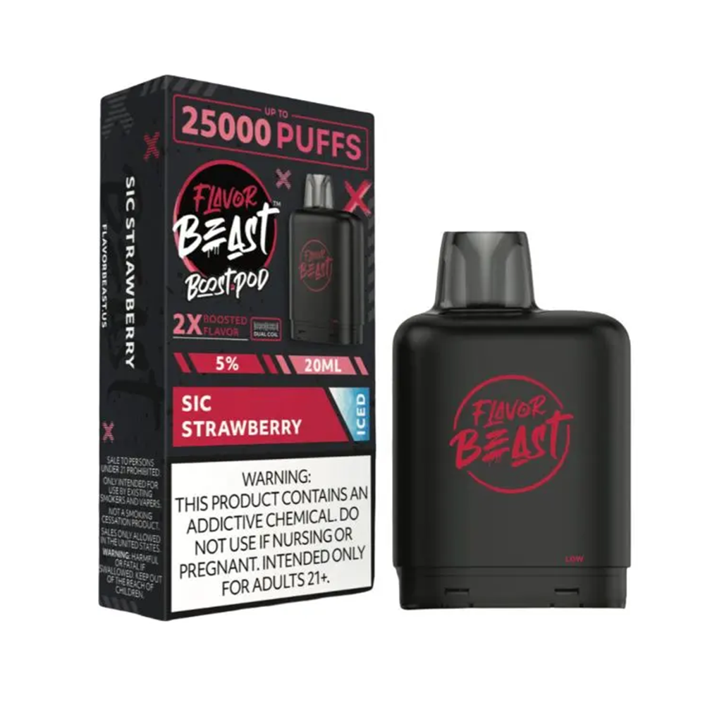 Flavor Beast Level X Boost Pods 1pc | 25000 Puffs 20mL 50mg - Sic Strawberry Iced with packaging