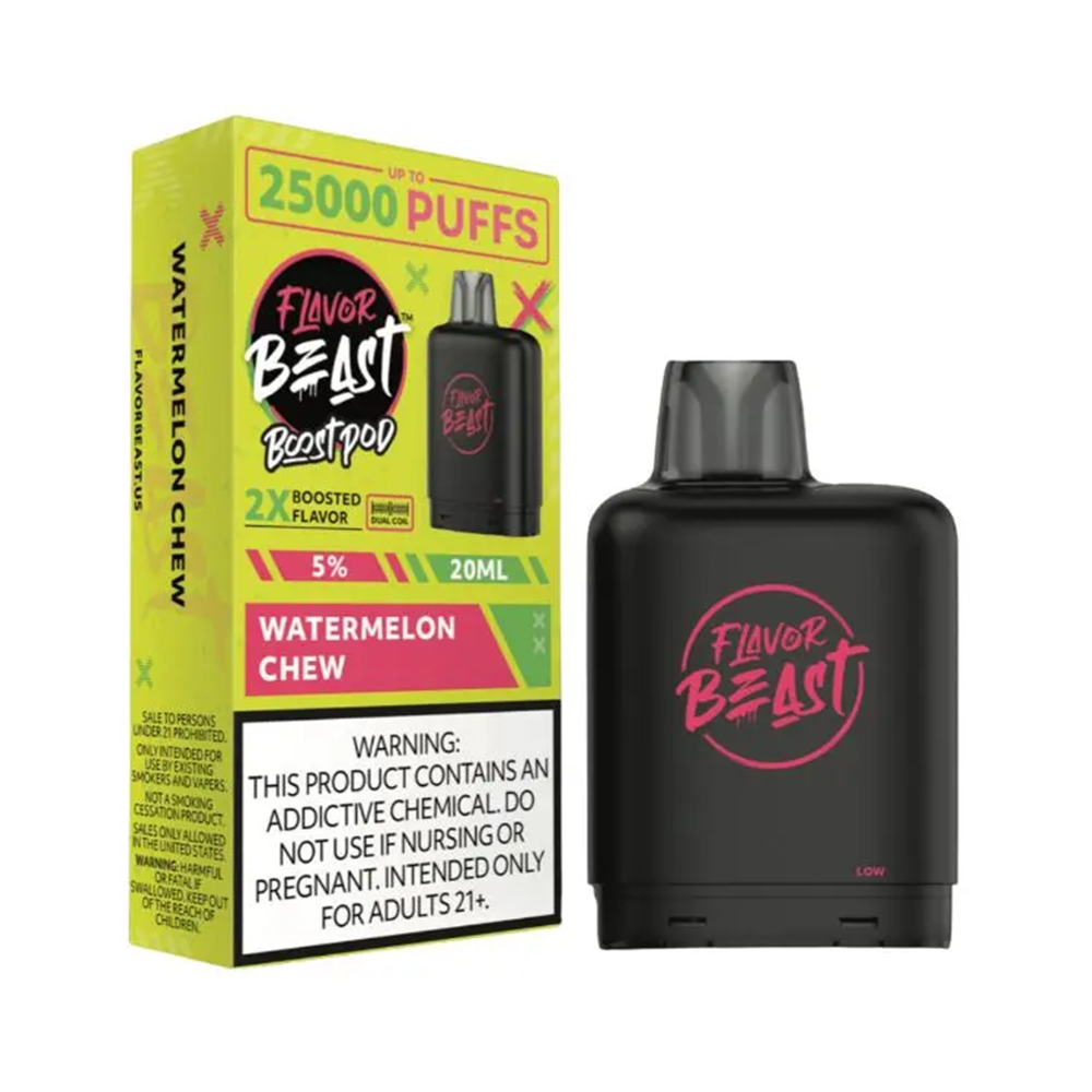 Flavor Beast Level X Boost Pods 1pc | 25000 Puffs 20mL 50mg - Watermelon Chew with packaging