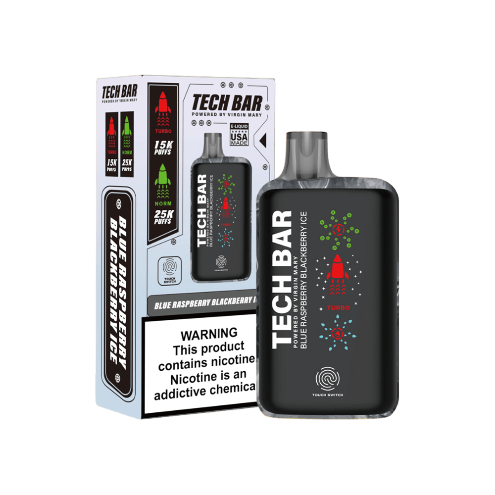 Tech Bar Disposable 25000 Puffs 25mL 50mg | MOQ 5 - Blue Raspberry Blackberry Ice with packaging