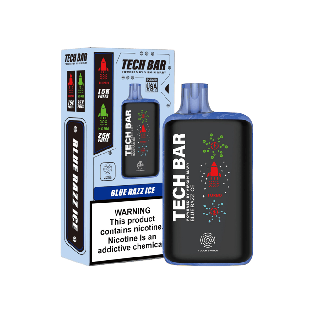 Tech Bar Disposable 25000 Puffs 25mL 50mg | MOQ 5 - Blue Razz Ice with packaging