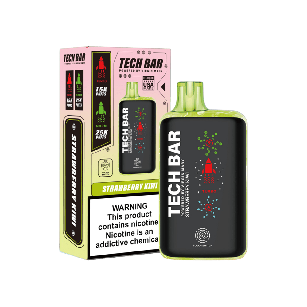 Tech Bar Disposable 25000 Puffs 25mL 50mg | MOQ 5 - Strawberry Kiwi with packaging